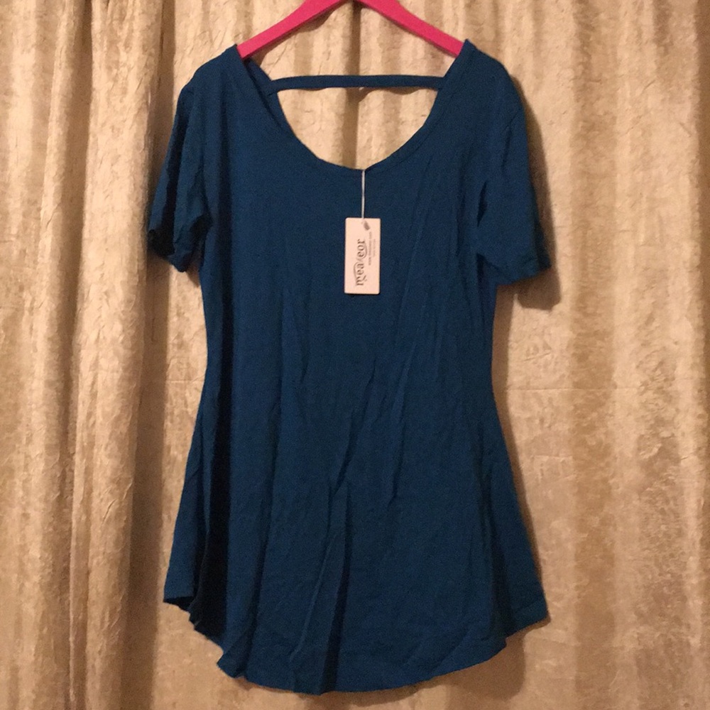 short sleeve tunic crew neck long shirt blue